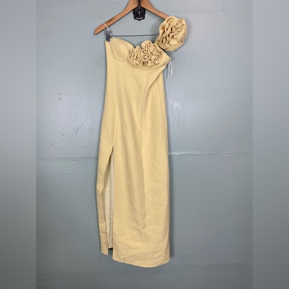 The Wolf Gang Flores Rose Floral Applique‎ Yellow One Shoulder Dress XS - Picture 2 of 11
